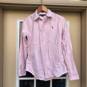 EUC Ralph Lauren pink striped polo oxford